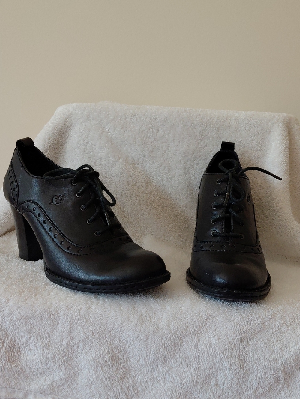 Born Black Lace-Up Brogue Heel Pumps